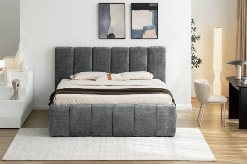 riess-ambiente Boxbett ADLON 180x200cm grau -Chenille, mit Bettkasten, Kopfteil & Lattenrost (Einzelartikel, 1-St), Doppelbett mit Stauraum - ideal für moderne Gäste- und Schlafzimmer von riess-ambiente