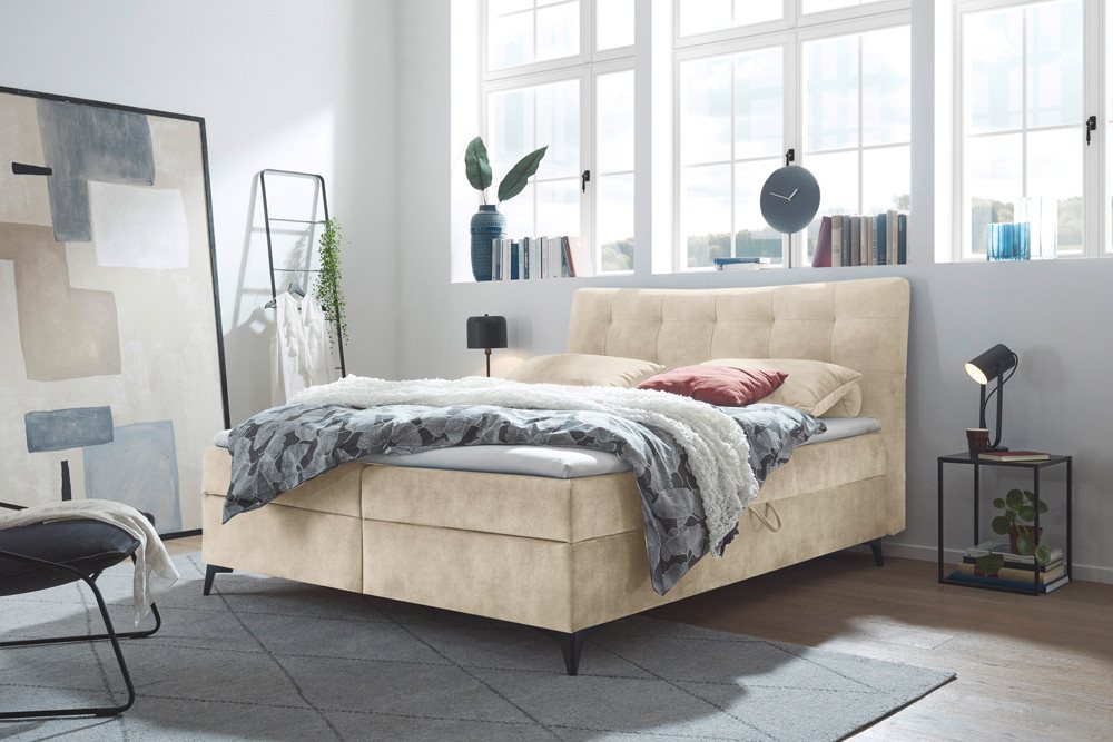 riess-ambiente Boxspringbett DECADENCIA 180x200cm champagnerbeige-mit Bettkasten, Matratze & Topper (Einzelartikel, 1-St), Samt-Boxbett - ideal für glamouröse Gästezimmer und Schlafzimmer von riess-ambiente