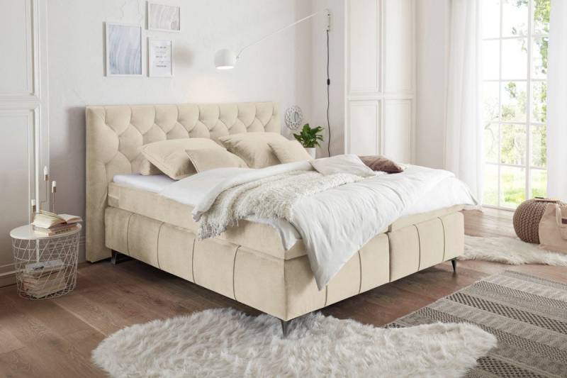 riess-ambiente Boxspringbett EUPHORIA 180x200cm champagner beige -gepolstert, Federkern, Doppelbett, Bett · inkl. Matratze & Topper · Samt-Bezug · mit Ziersteppung von riess-ambiente