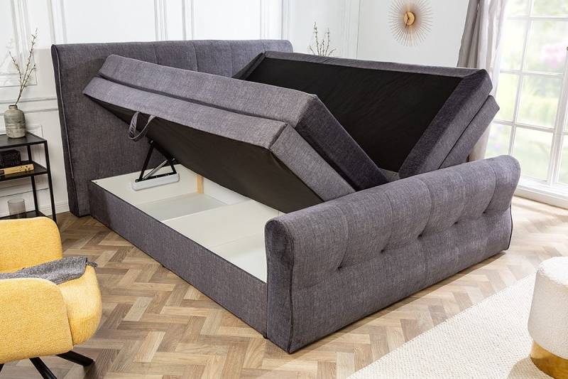 riess-ambiente Boxspringbett SIGNUM 140x200cm dunkelgrau (Einzelartikel, 1-St), Samt · Federkern · inkl Topper & Matratze · Bettkasten · Modern Design von riess-ambiente