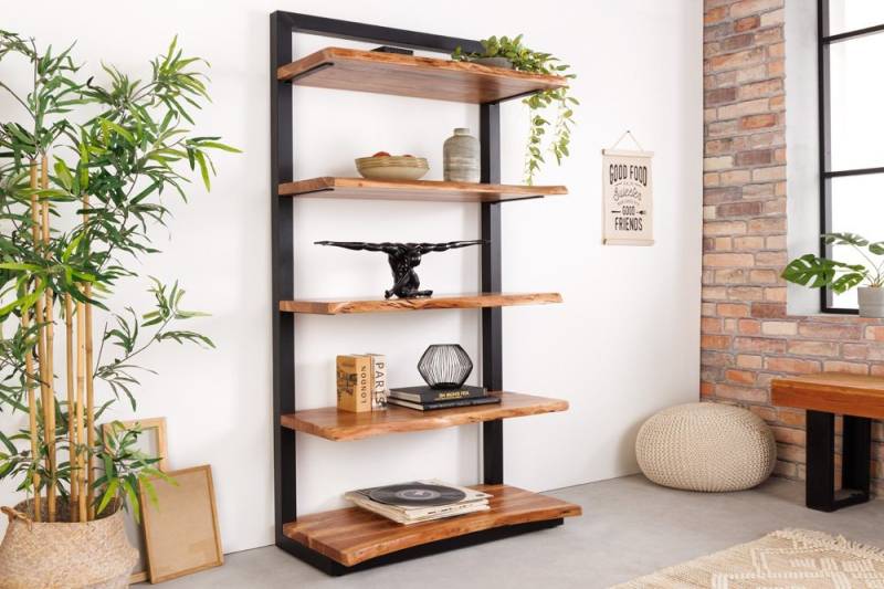 riess-ambiente Bücherregal MAMMUT 180cm natur / schwarz, 1-tlg., Wohnzimmer · Massivholz · Raumteiler · Baumkante von riess-ambiente