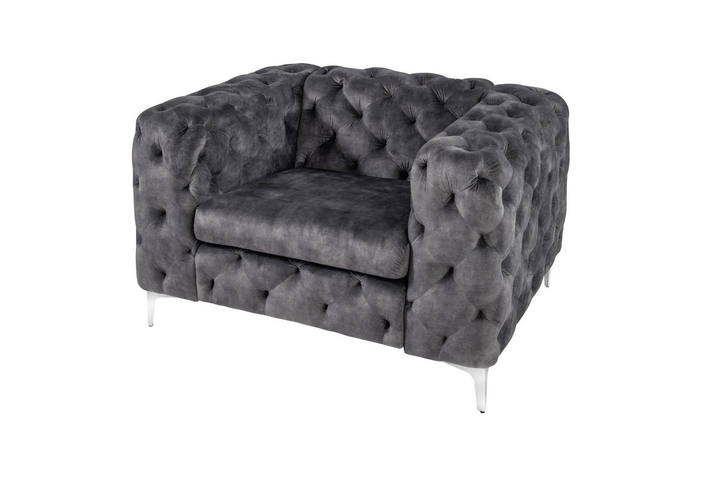 riess-ambiente Chesterfield-Sessel MODERN BAROCK 120cm dunkelgrau · Samt-Sessel mit Federkern-Polsterung (Einzelartikel, 1-St), Chesterfield · Ziersteppung · Rundum-Bezug · Lesesessel · Metallfüße von riess-ambiente