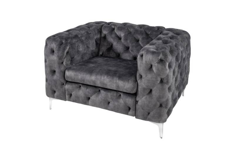 riess-ambiente Chesterfield-Sessel MODERN BAROCK 120cm dunkelgrau · Samt-Sessel mit Federkern-Polsterung (Einzelartikel, 1-St), Chesterfield · Ziersteppung · Rundum-Bezug · Lesesessel · Metallfüße von riess-ambiente