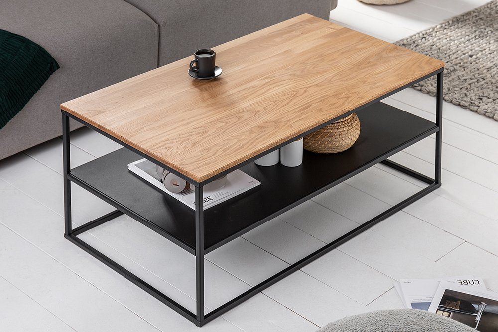 riess-ambiente Couchtisch APARTMENT 95cm natur / schwarz (Einzelartikel, 1-St), Wohnzimmer · Eiche-Massivholz · mit Ablage · Metall-Gestell · Design von riess-ambiente