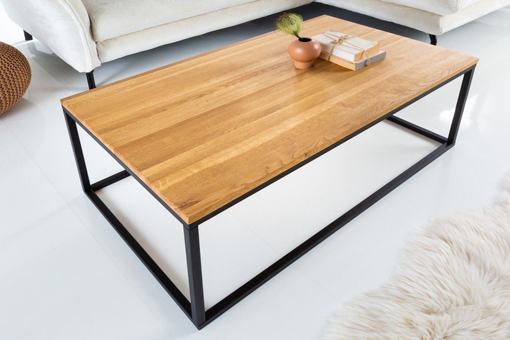 riess-ambiente Couchtisch ARCHITECTURE 100cm natur / schwarz (Einzelartikel, 1-St), Wohnzimmer · Wildeiche-Massivholz · Metall · geölt · Industrial Design von riess-ambiente