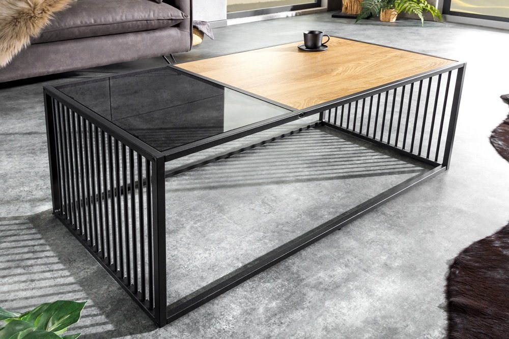 riess-ambiente Couchtisch ARCHITECTURE 100cm schwarz / natur (Einzelartikel, 1-St), Wohnzimmer · Glas · Metall · Holz-Optik · Industrial Design von riess-ambiente