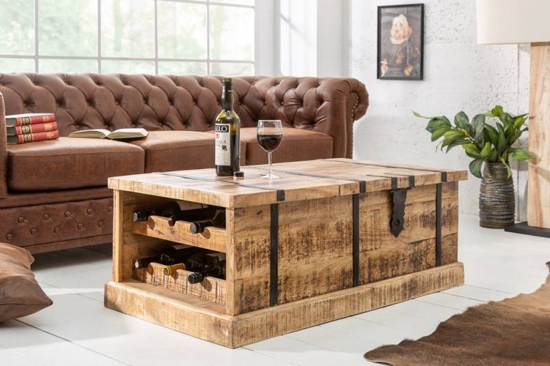 riess-ambiente Couchtisch BODEGA 100cm natur (Einzelartikel, 1-St), Wohnzimmer · Massivholz · eckig · Truhe · Hausbar · mit Stauraum von riess-ambiente