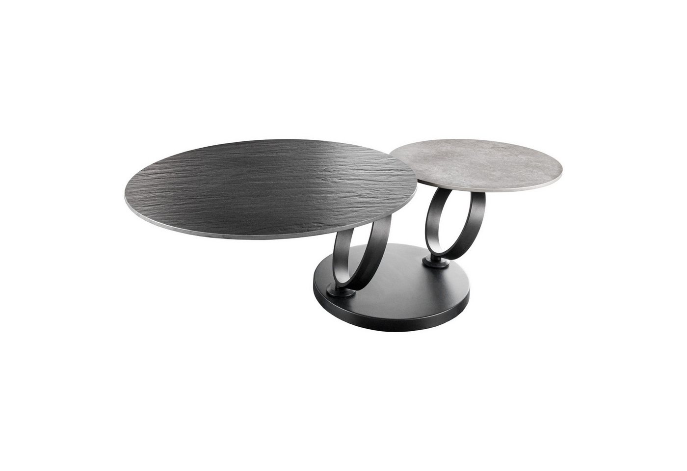 riess-ambiente Couchtisch DANCING RINGS schwarz/grau · runder Keramik-Ablagetisch Metallgestell (Einzelartikel, 1-St), Wohnzimmer · 2 Tischplatten · Beton-Design · drehbar · Modern von riess-ambiente