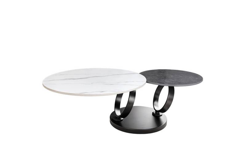 riess-ambiente Couchtisch DANCING RINGS weiß/anthrazit/schwarz · runder Keramik-Beistelltisch (Einzelartikel, 1-St), Wohnzimmer · 2 Tischplatten · Marmor-Design · Metall · drehbar von riess-ambiente
