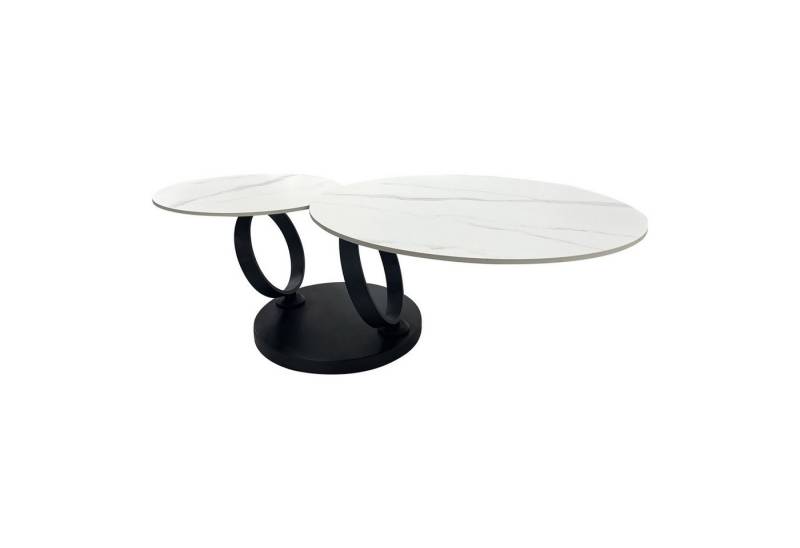 riess-ambiente Couchtisch DANCING RINGS weiß/schwarz · runder Keramik-Beistelltisch mit 2 Ebenen (Einzelartikel, 1-St), Wohnzimmer · 2 Tischplatten · Naturstein-Design · Metall · drehbar von riess-ambiente