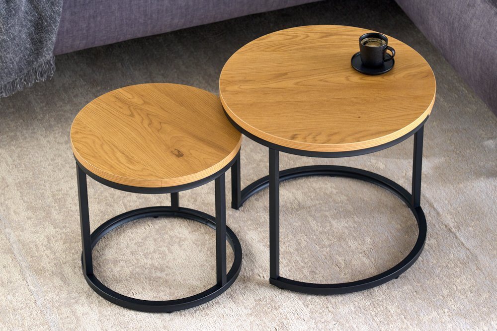 riess-ambiente Couchtisch ELEGANCE 45cm natur / schwarz (Set, 2-St), Wildeiche-Holz-Design · Metall · rund · Industrial · Wohnzimmer von riess-ambiente