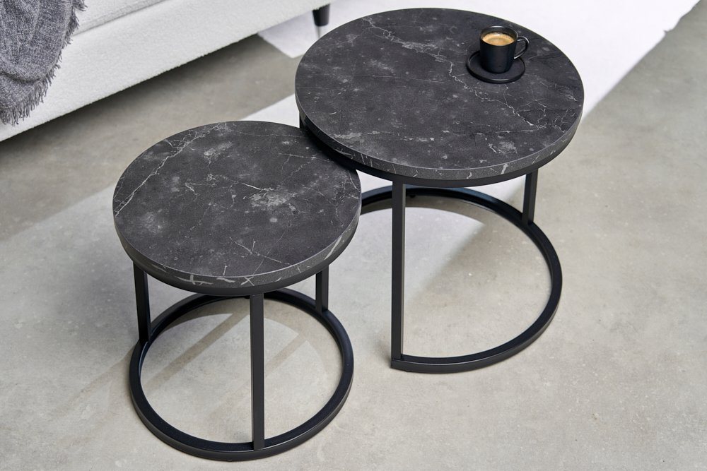 riess-ambiente Couchtisch ELEGANCE Ø45cm schwarz (Set, 2-St), Wohnzimmer · Metall · rund · Marmor-Design · Industrial von riess-ambiente