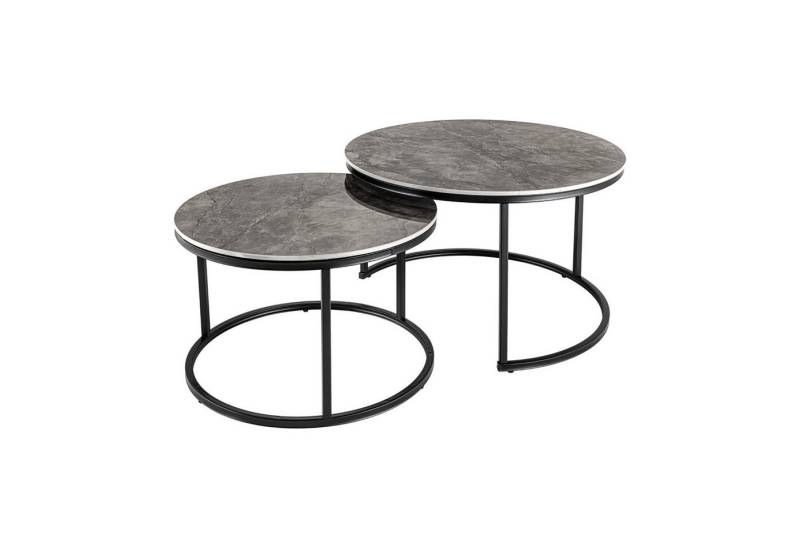 riess-ambiente Couchtisch ELEGANCE Ø70cm grau / schwarz (Set, 2-St), Wohnzimmer · Keramik · Metall · rund · Marmor-Design · Modern von riess-ambiente