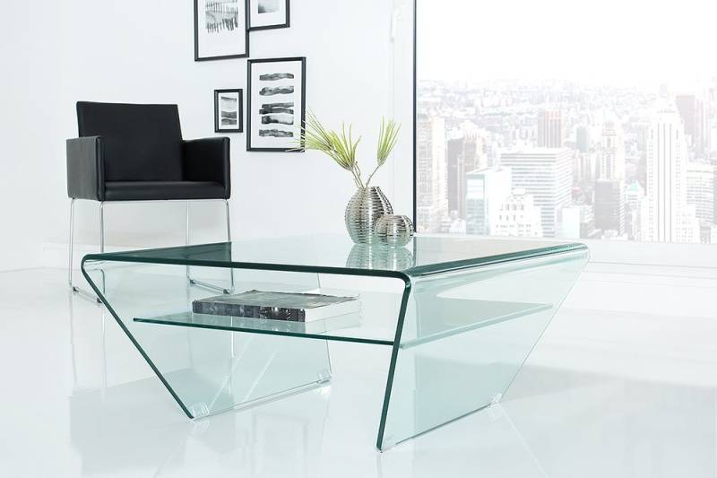 riess-ambiente Couchtisch FANTOME 70cm transparent, Wohnzimmer · Trapez · Glas · mit Ablagefach von riess-ambiente