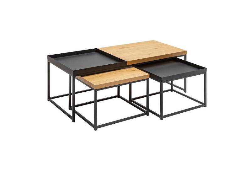 riess-ambiente Couchtisch LOFT 120cm natur /schwarz (Set, 3-St), Wohnzimmer · Metall · abnehmbares Tablett · eckig · Industrial von riess-ambiente