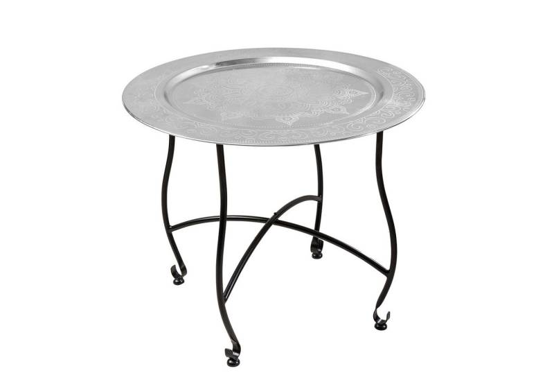 riess-ambiente Couchtisch MARRAKESCH Ø60cm silber · Wohnzimmertisch aus Metall (Einzelartikel, 1-St), Teetisch · rund · abnehmbares Tablett · handmade · orientalisch von riess-ambiente