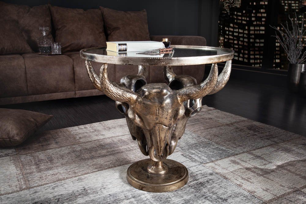 riess-ambiente Couchtisch MATADOR 56cm bronze, Wohnzimmer · Metall · rund · Stierkopf · Glasplatte · Wild-West Stil von riess-ambiente