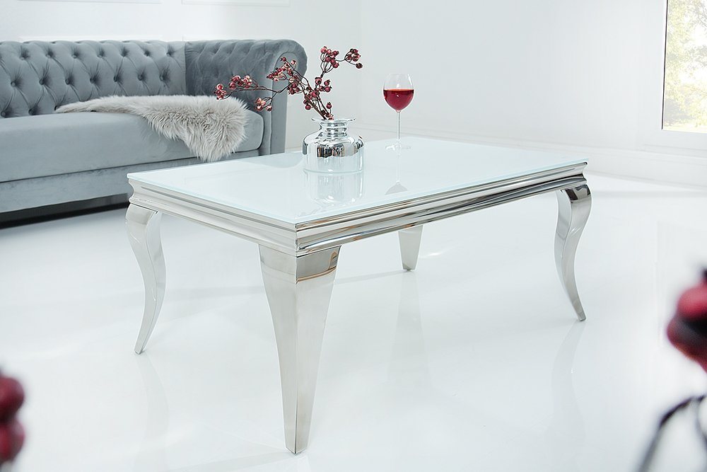 riess-ambiente Couchtisch MODERN BAROCK 100cm weiß, Wohnzimmer · Glasplatte · Edelstahl · eckig von riess-ambiente