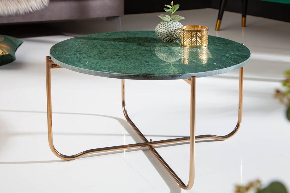 riess-ambiente Couchtisch NOBLE Ø65cm grün / gold (Einzelartikel, 1-St), Wohnzimmer · rund · abnehmbare Marmor-Tischplatte · Metall · handmade von riess-ambiente