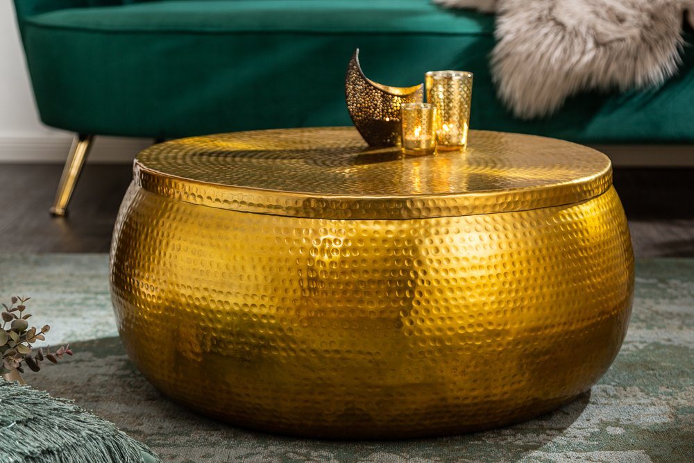 riess-ambiente Couchtisch ORIENT STORAGE Ø70cm gold (Einzelartikel, 1-St), Wohnzimmer · Metall · rund · mit Stauraum · Hammerschlag · handmade von riess-ambiente