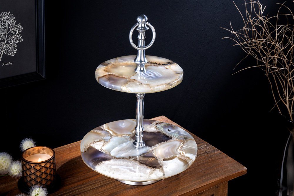 riess-ambiente Dekoetagere NOBLE 35cm silber / mehrfarbig (Einzelartikel, 1 St), Wohnzimmer · Achat · Quarz · Edelstein · Metall · handmade · 3-stöckig von riess-ambiente