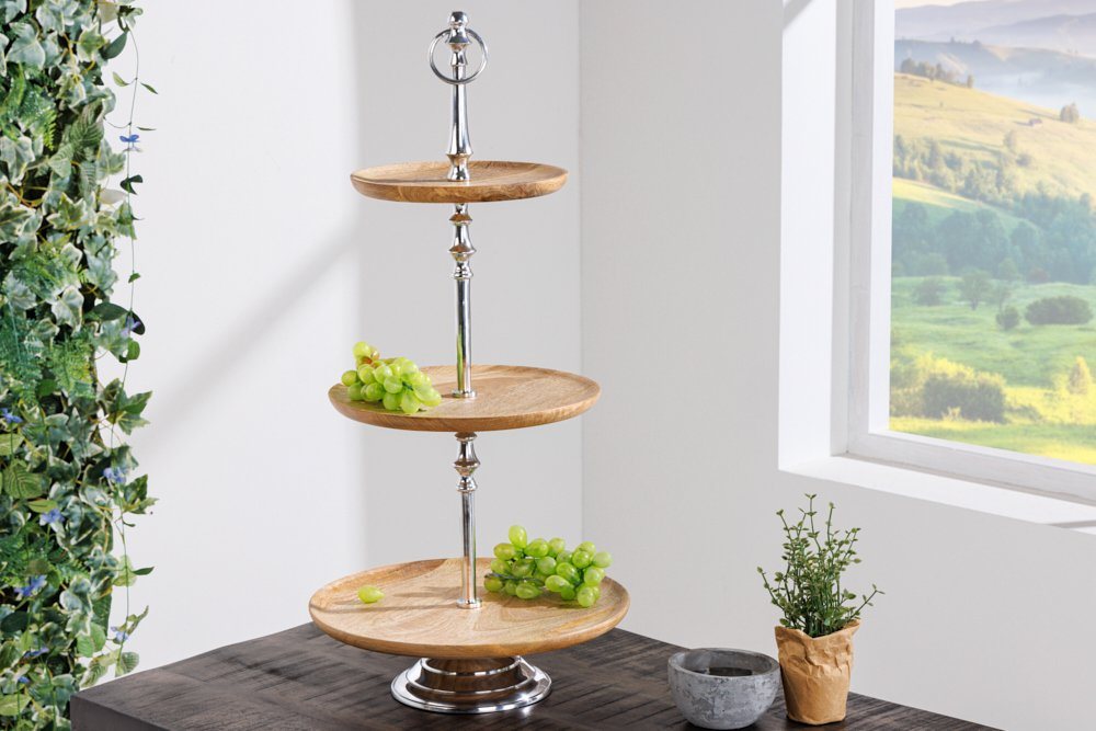 riess-ambiente Dekoetagere PURE NATURE 68cm natur / silber (Einzelartikel, 1 St), Wohnzimmer · Massivholz · Metall · 3-stöckig · Obst- & Gebäckständer von riess-ambiente