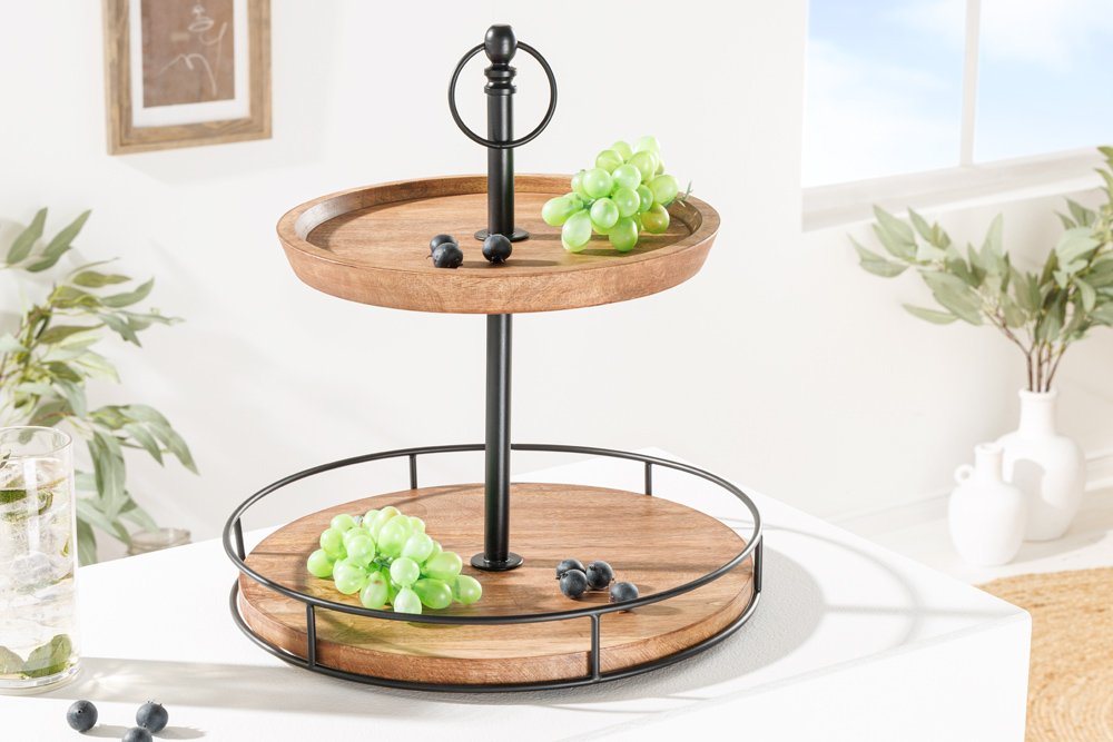 riess-ambiente Dekoetagere PURE NATURE Ø40cm natur / schwarz (Einzelartikel, 1 St), Esszimmer · Massivholz · Metall · für Alles · 2 Etagen · Industrial von riess-ambiente