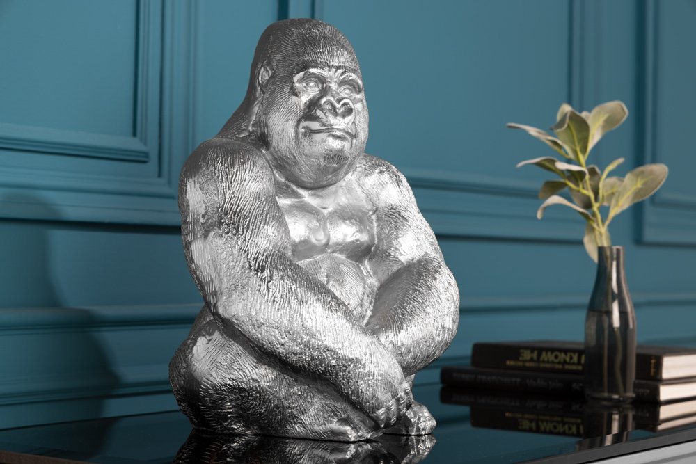 riess-ambiente Dekofigur KONG 40cm silber (Einzelartikel, 1 St), Wohnzimmer · Metall · handmade · Accessoire · Gorilla-Figur · Design von riess-ambiente