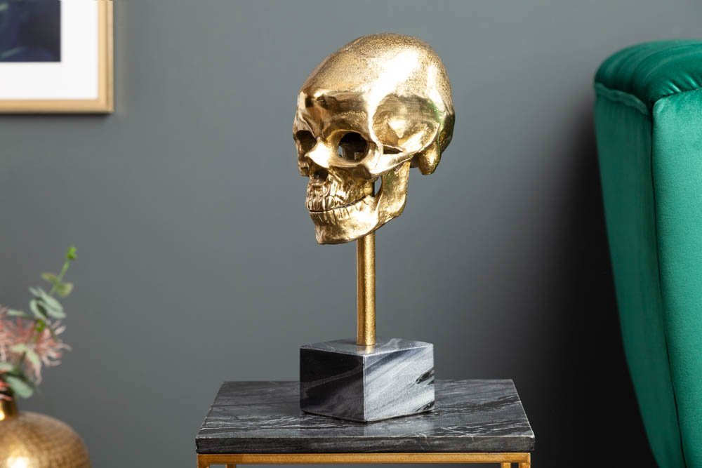 riess-ambiente Dekofigur SKULL 35cm gold / grau (Einzelartikel, 1 St), Metall-Schädel · Totenkopf mit Marmor-Fuß · Skulptur · Wohnzimmer von riess-ambiente