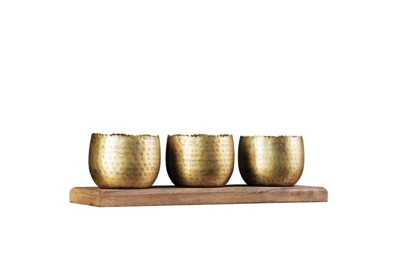 riess-ambiente Dekoschale ORIENT 45cm gold · Ablageschalen aus Metall mit Massivholz-Tablett (Set, 3 St), Teelichthalter · handmade · Schmuckschale · Accessoire · Wohnzimmer von riess-ambiente