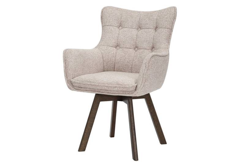 riess-ambiente Drehstuhl THOR beige / braun - Strukturstoff, Eichenholz, 360° drehbar, Armlehne (Einzelartikel, 1 St), Retro-Polsterstuhl - ideal für Ess-, Arbeits-, Wohnzimmer und Büro von riess-ambiente
