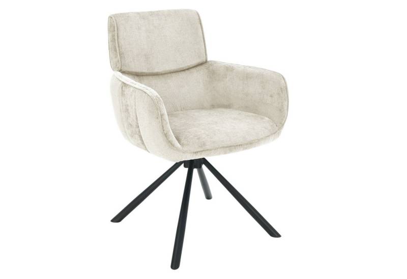 riess-ambiente Drehstuhl UNIQUE champagner beige · Esszimmerstuhl aus Chenille mit Metallbeinen (Einzelartikel, 1 St), Armlehnen · 180° drehbar · Rückholmechanik · Sterngestell · Retro von riess-ambiente