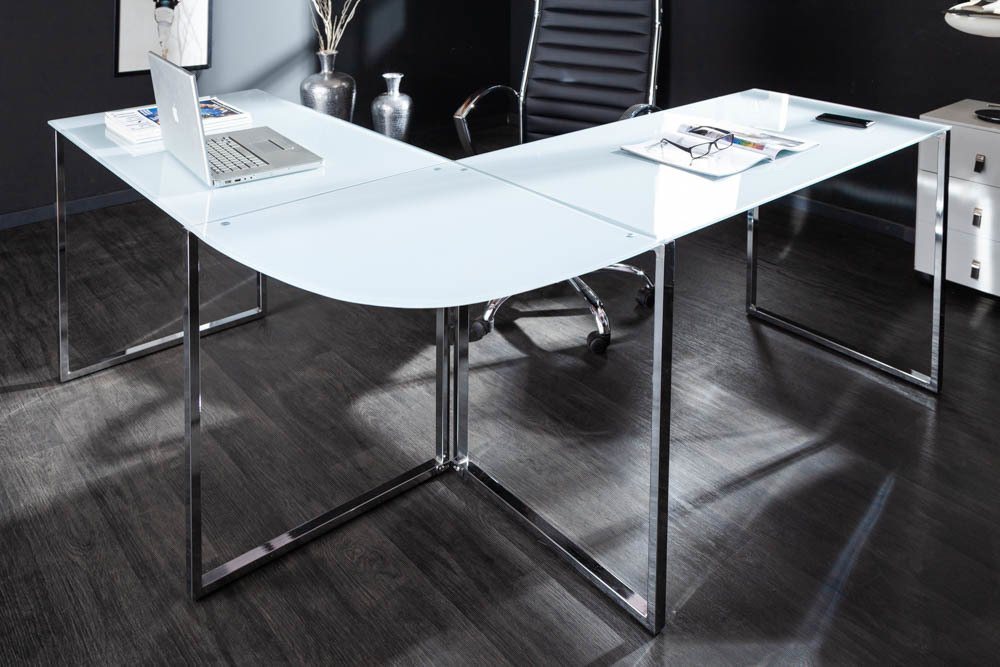 riess-ambiente Eckschreibtisch BIG DEAL 180cm weiß / silber, Arbeitszimmer · Glas · Metall · groß · Modern Design · Home Office von riess-ambiente