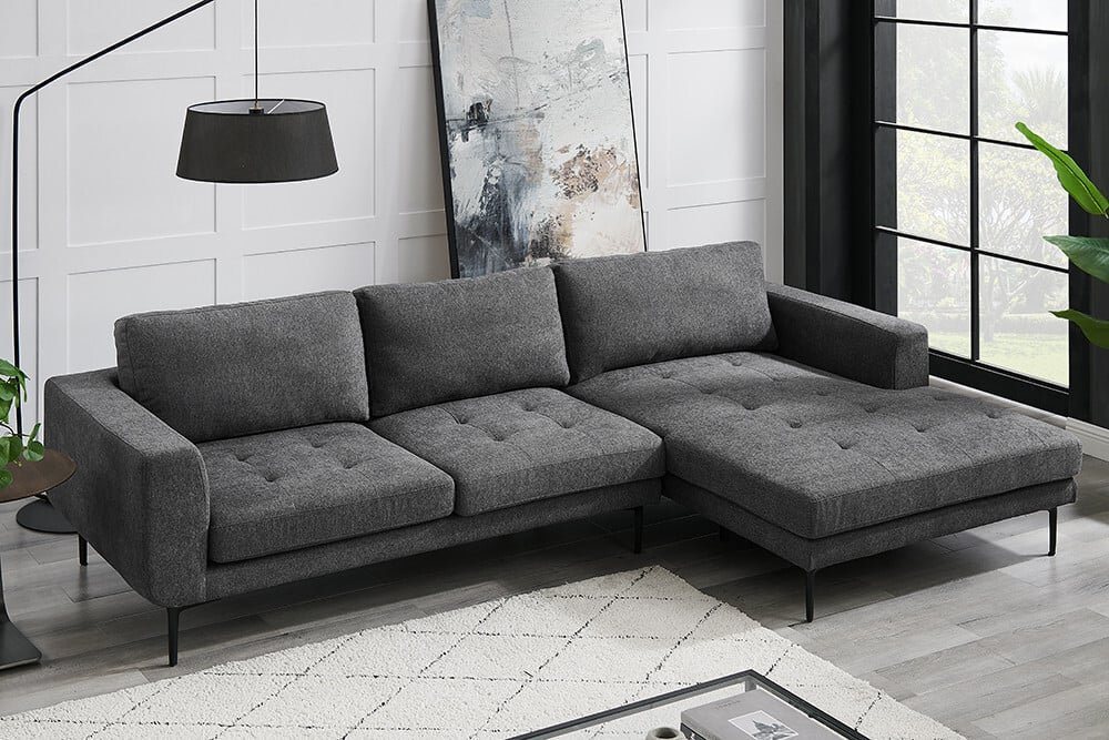 riess-ambiente Ecksofa CITY 275cm grau / schwarz, Einzelartikel 1 Teile, Wohnzimmer · Webstoff · XXL · L-Form · Couch inkl. Kissen · Design von riess-ambiente