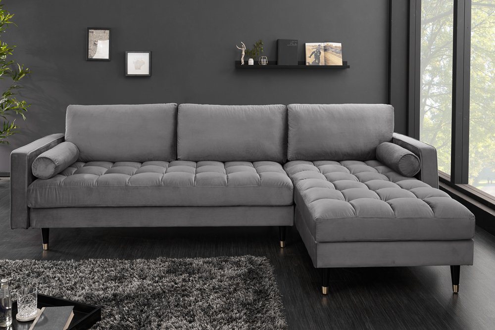 riess-ambiente Ecksofa COZY VELVET 260cm grau / schwarz gold, Einzelartikel 1 Teile, Wohnzimmer · Samt · L-Form · Federkern · Couch inkl. Kissen · Barock von riess-ambiente