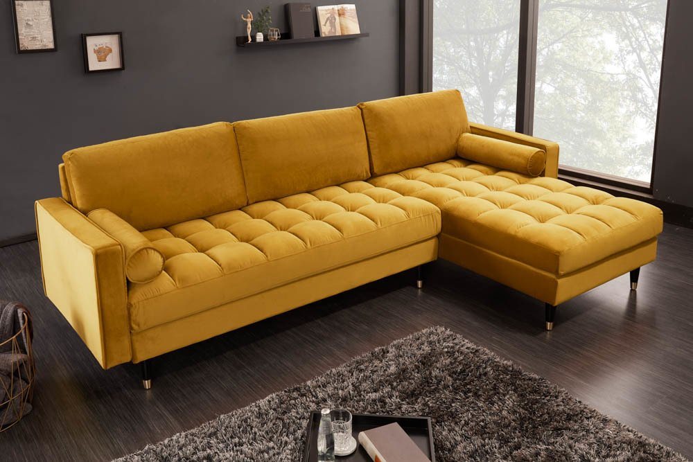 riess-ambiente Ecksofa COZY VELVET 260cm senfgelb / schwarz gold, Einzelartikel 1 Teile, Wohnzimmer · Samt · L-Form · Federkern · Couch inkl. Kissen · Barock von riess-ambiente