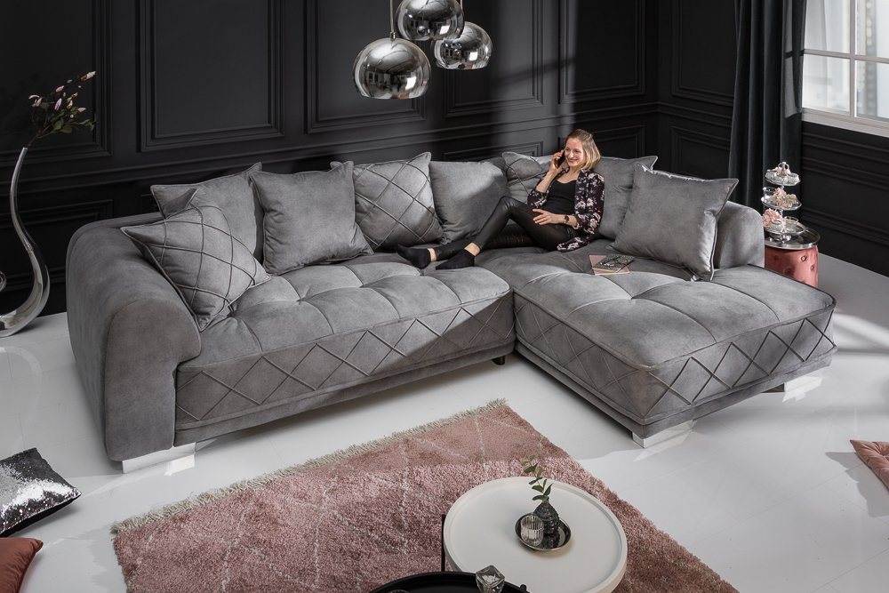 riess-ambiente Ecksofa DECADENCIA 320cm silbergrau, Einzelartikel 1 Teile, Wohnzimmer · Samt · XXL · L-Form · Couch inkl. Kissen · Modern Design von riess-ambiente