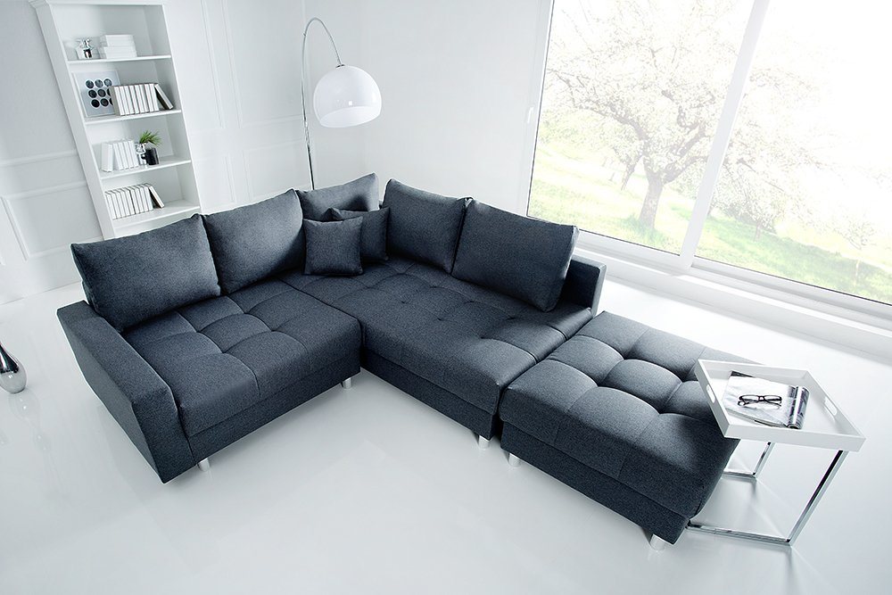 riess-ambiente Ecksofa KENT 220cm anthrazit, Set 2 Teile, Wohnzimmer · Couch · Stoff-Bezug · Federkern · inkl. Hocker · Design von riess-ambiente