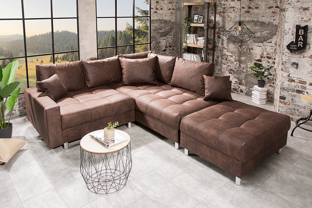 riess-ambiente Ecksofa KENT 220cm braun, Set 2 Teile, Wohnzimmer · Couch · Microfaser · Federkern · inkl. Hocker · Design von riess-ambiente