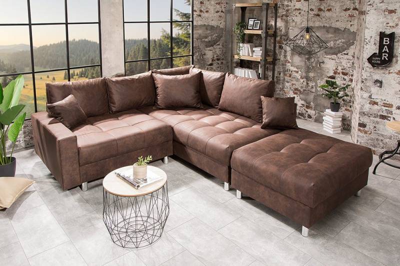 riess-ambiente Ecksofa KENT 220cm braun - inklusive Hocker, Set 1 Teile, Wohnzimmer · Couch · Microfaser · Federkern · inkl. Hocker · Design von riess-ambiente