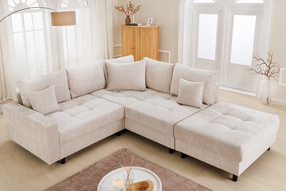 riess-ambiente Ecksofa KENT 220cm champagner beige · Couch mit Chenille-Bezug und Hocker, Set 2 Teile, Wohnlandschaft · Federkern · inkl. Kissen · L-Förmig · Modern Design riess-ambiente Ecksofa KENT 220cm champagner beige · Couch mit Chenille-Bezug und Hocker, Set 2 Teile, Wohnlandschaft · Federkern · inkl. Kissen · L-Förmig · Modern Design von riess-ambiente