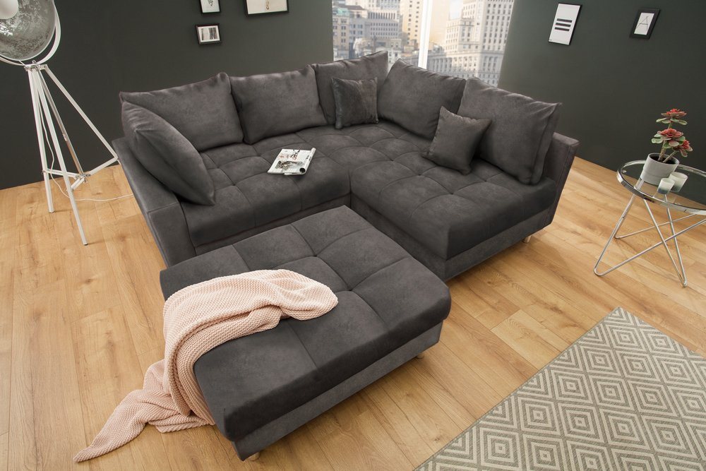 riess-ambiente Ecksofa KENT 220cm grau, Set 2 Teile, Wohnzimmer · Couch · Samt · Federkern · inkl. Hocker · Design von riess-ambiente