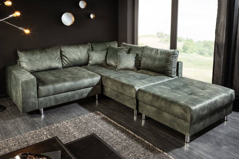 riess-ambiente Ecksofa KENT 220cm moosgrün, Einzelartikel 1 Teile, Wohnzimmer · Microvelours · L-Form · Ottomane beidseitig · Design von riess-ambiente