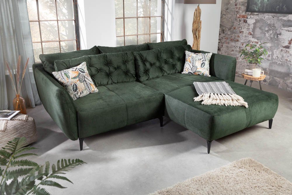 riess-ambiente Ecksofa MARRAKESCH 245cm flaschengrün, 2 Teile, Eckcouch · inkl. Kissen · Samt-Bezug von riess-ambiente