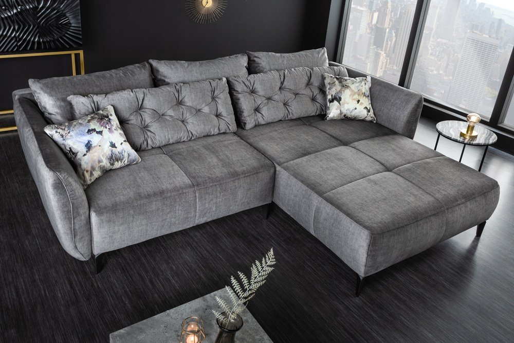 riess-ambiente Ecksofa MARRAKESCH 245cm grau / schwarz, Einzelartikel 1 Teile, Wohnzimmer · Samt · L-Form · Couch inkl. Kissen · Design von riess-ambiente