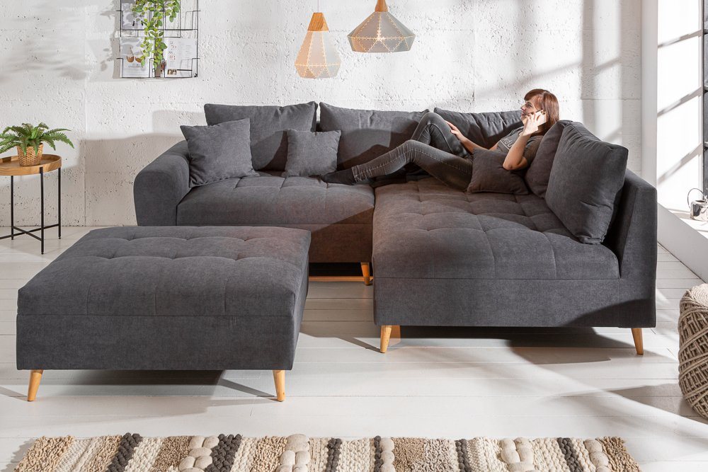 riess-ambiente Ecksofa SCANDINAVIA 250cm anthrazit, 3 Teile, mit Kissen von riess-ambiente