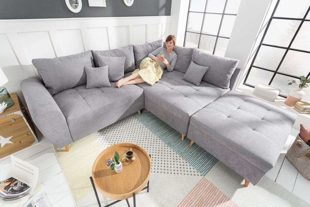 riess-ambiente Ecksofa SCANDINAVIA 250cm hellgrau, 2 Teile, mit Kissen von riess-ambiente