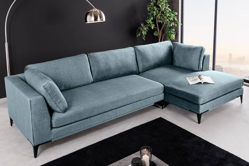 riess-ambiente Ecksofa SIGNUM 315cm petrol · XXL-Eckcouch mit Samt-Bezug & Nosagfederung, Einzelartikel 1 Teile, Ottomane rechts · Big-Sofa · Metall-Füße · inkl. Kissen · Design von riess-ambiente