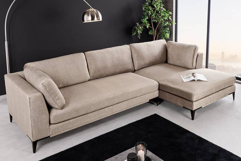 riess-ambiente Ecksofa SIGNUM 315cm taupe · XXL-Eckcouch mit Samt-Bezug & Nosagfederung, Einzelartikel 1 Teile, Ottomane rechts · Big-Sofa · Metall-Füße · inkl. Kissen · Design von riess-ambiente