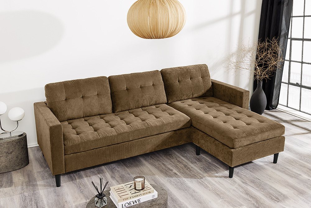 riess-ambiente Ecksofa STOCKHOLM 220cm braun · Couch mit Cordbezug und Federkern, Einzelartikel 1 Teile, 3-Sitzer in L-Form · inkl. Kissen · Ottomane rechts & links · Retro riess-ambiente Ecksofa STOCKHOLM 220cm braun · Couch mit Cordbezug und Federkern, Einzelartikel 1 Teile, 3-Sitzer in L-Form · inkl. Kissen · Ottomane rechts & links · Retro von riess-ambiente